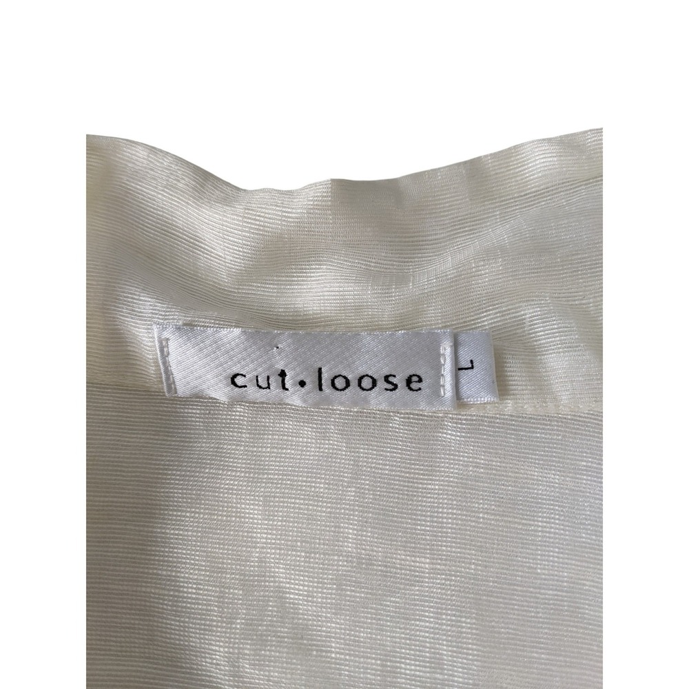Cut Loose Ivory Linen Nylon Blend Button Down Blouse Shirt Large Made in USA - Picture 3 of 8